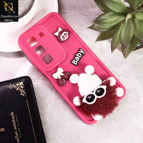 Infinix Hot 50 Cover - PinkD1 -  Cute 3d Cartoon Soft Sillicon Case