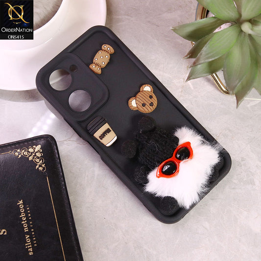 Vivo Y03t Cover - Black -  Cute 3d Cartoon Soft Sillicon Case