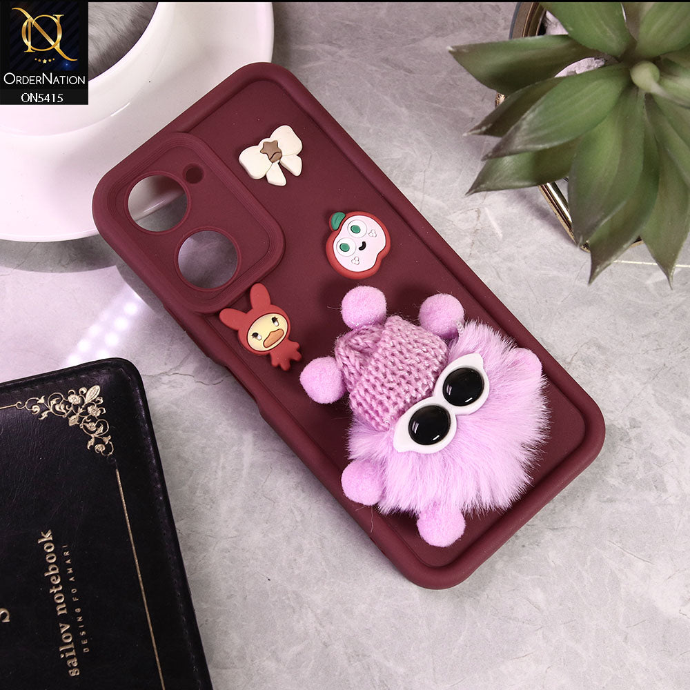 Vivo Y03t Cover - MaroonD5 -  Cute 3d Cartoon Soft Sillicon Case