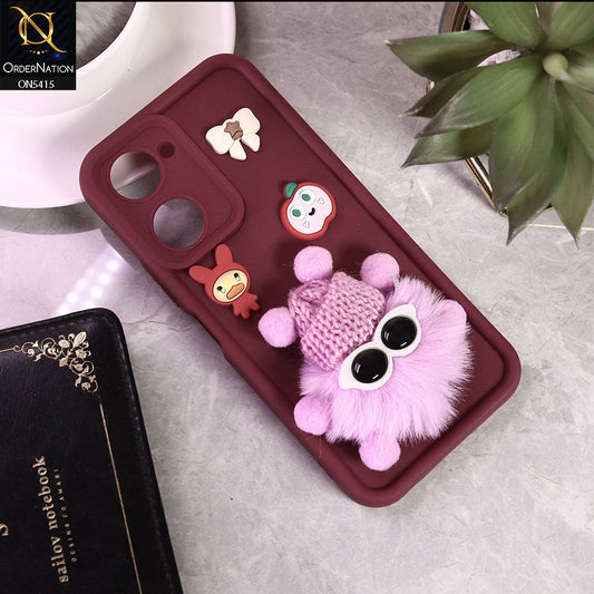 Vivo Y03t Cover - MaroonD5 -  Cute 3d Cartoon Soft Sillicon Case