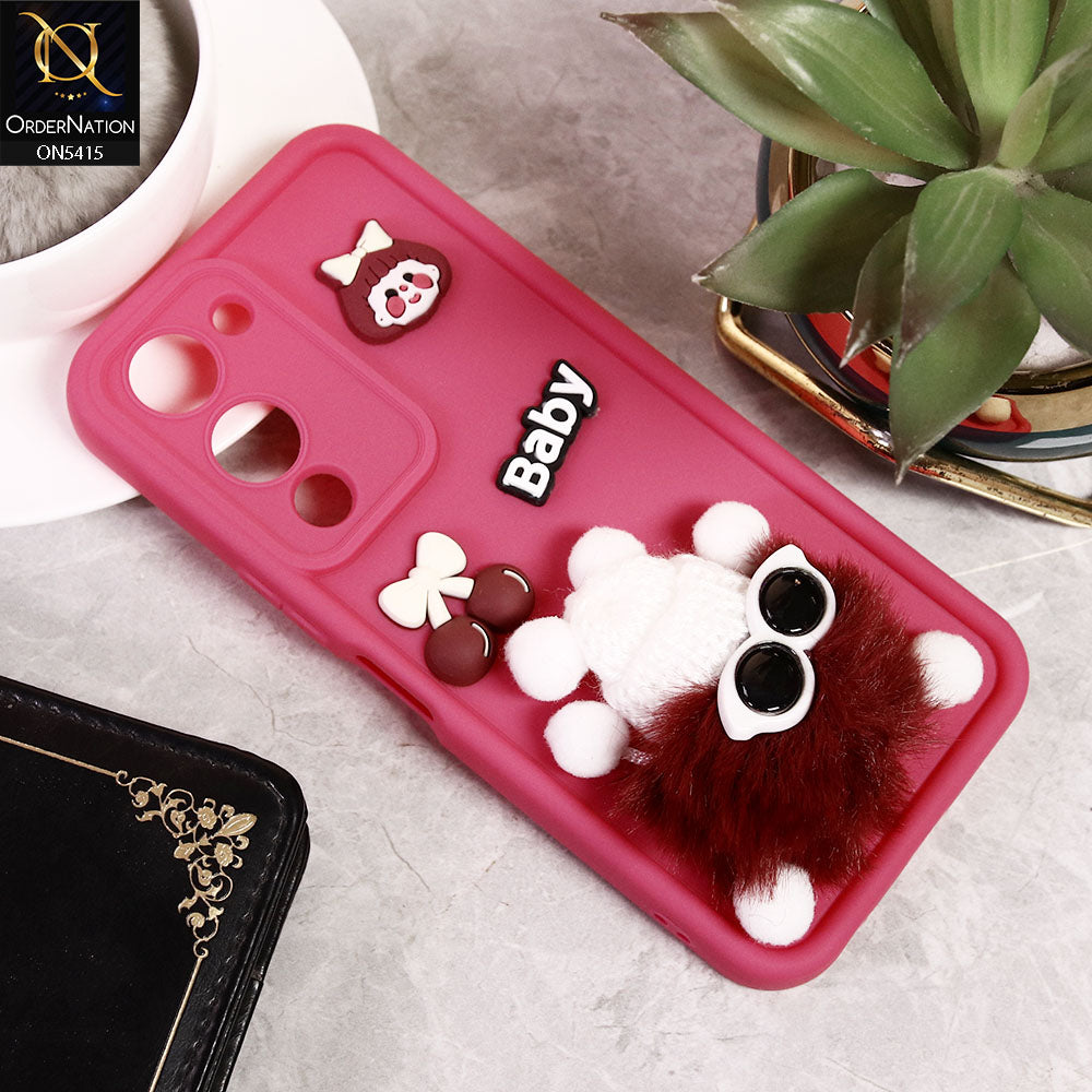 Vivo Y04 Cover - PinkD1 -  Cute 3D Cartoon Coffee Soft Silicon Case With Camera Protection