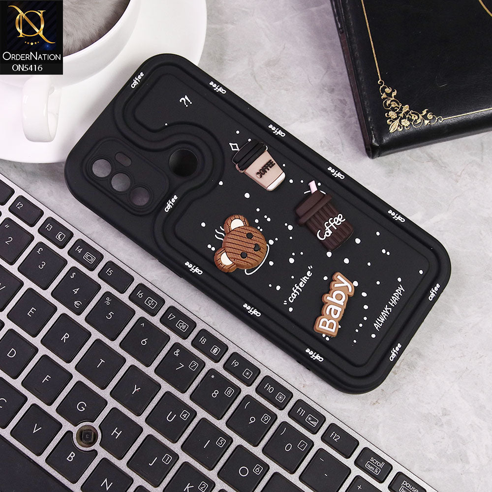 Oppo A53x Cover - Black -  Cute 3D Cartoon Coffee Soft Silicon Case With Camera Protection