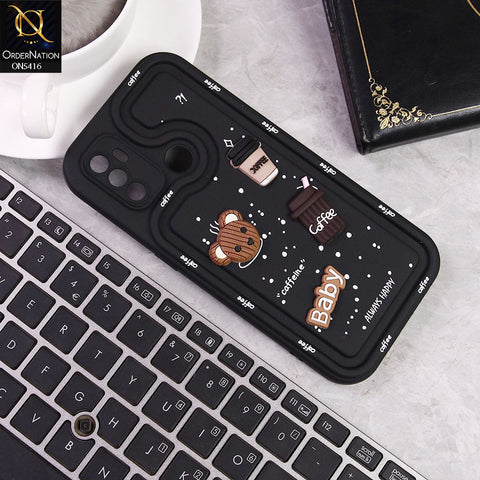 Oppo A53x Cover - Black -  Cute 3D Cartoon Coffee Soft Silicon Case With Camera Protection