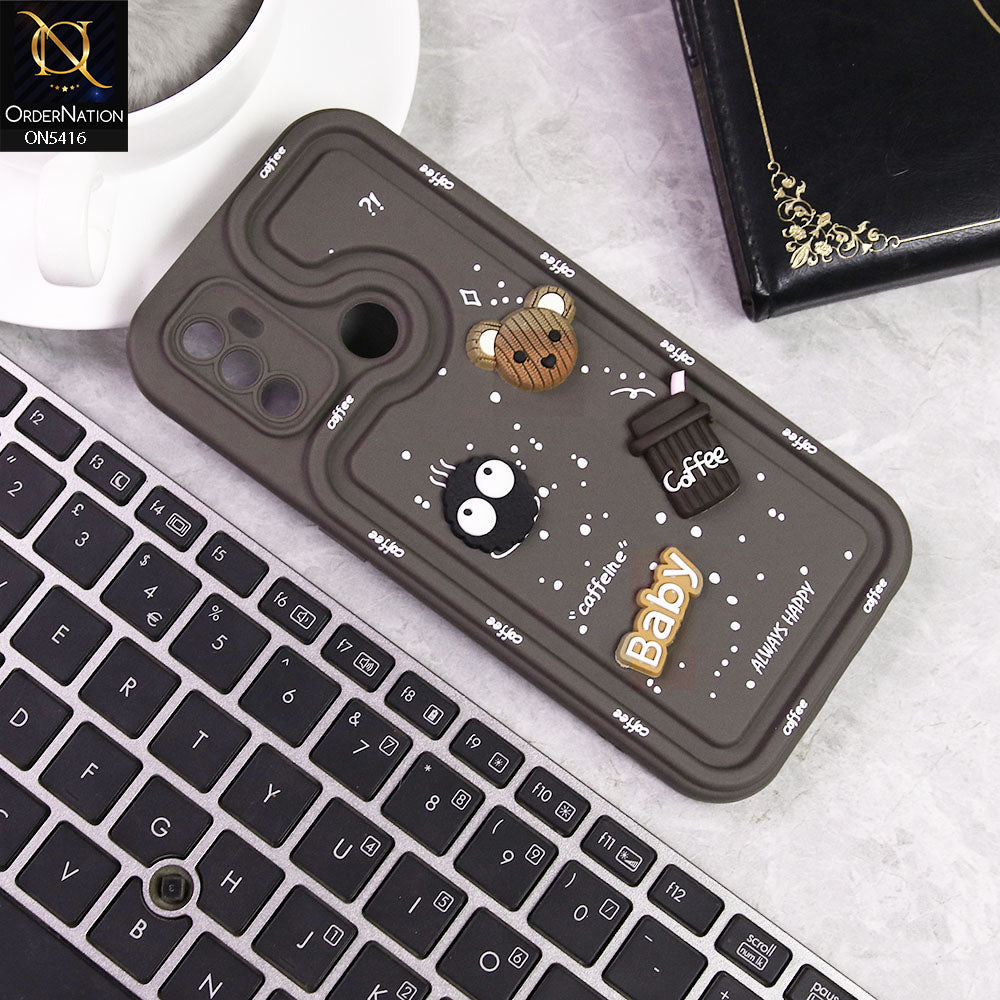 Oppo A53x Cover - Brown -  Cute 3D Cartoon Coffee Soft Silicon Case With Camera Protection