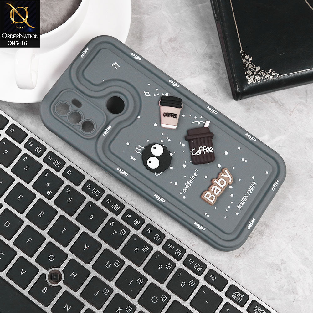 Oppo A53x Cover - Gray -  Cute 3D Cartoon Coffee Soft Silicon Case With Camera Protection