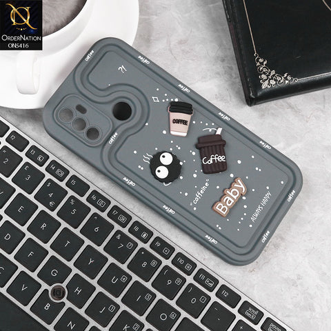 Oppo A53x Cover - Gray -  Cute 3D Cartoon Coffee Soft Silicon Case With Camera Protection