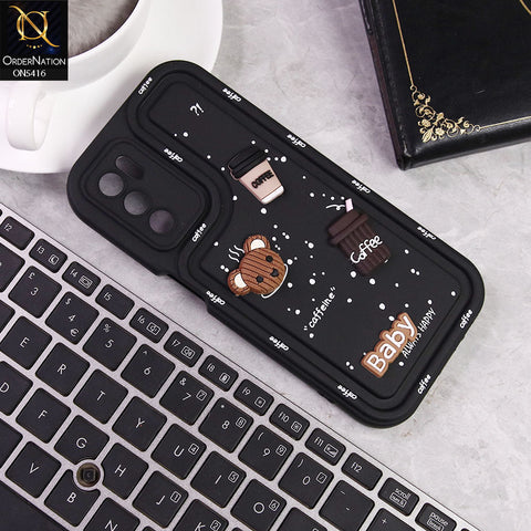 Oppo A55s Cover - Black -  Cute 3D Cartoon Coffee Soft Silicon Case With Camera Protection