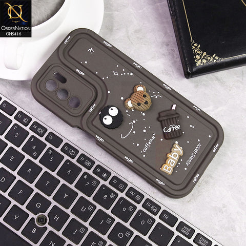 Oppo A55s Cover - Brown -  Cute 3D Cartoon Coffee Soft Silicon Case With Camera Protection
