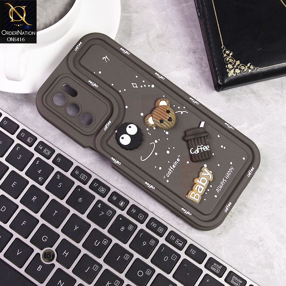 Oppo A55 5G Cover - Brown -  Cute 3D Cartoon Coffee Soft Silicon Case With Camera Protection