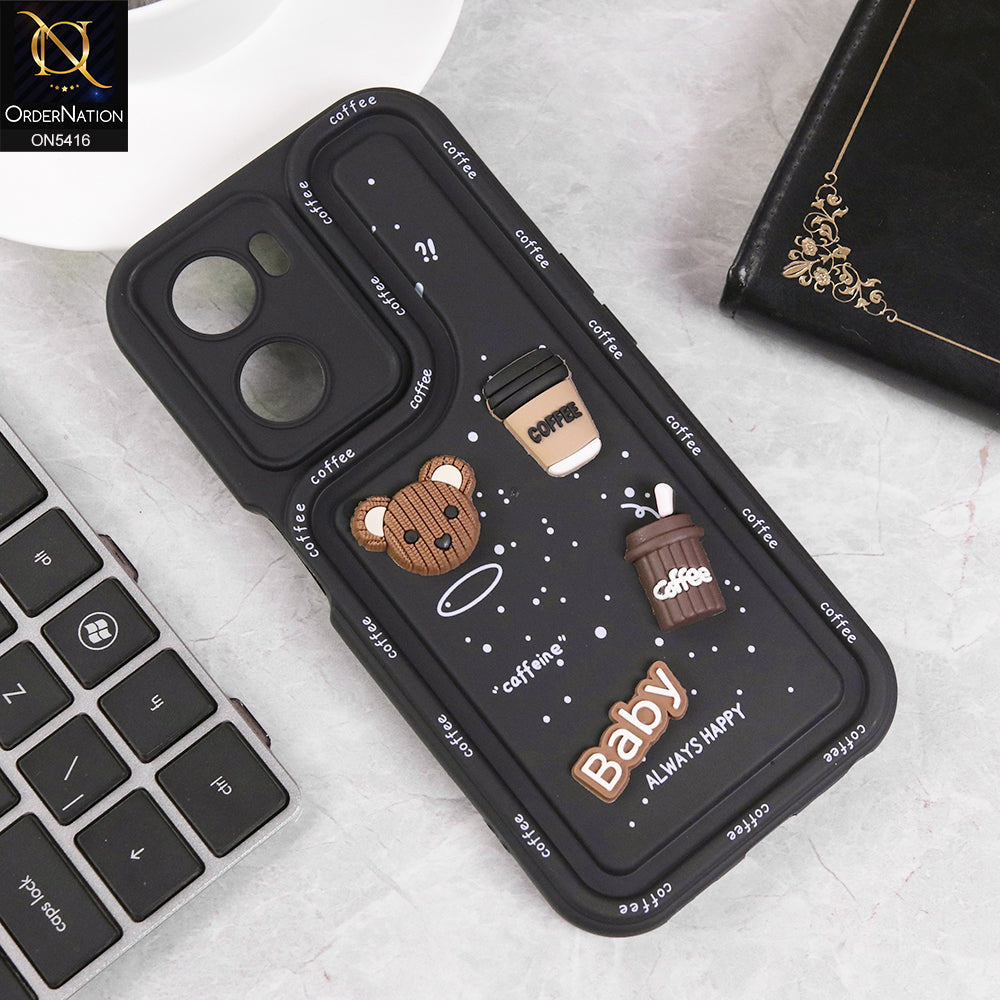 Oppo A77 4G Cover - Black - Cute 3D Cartoon Coffee Soft Silicon Case With Camera Protection
