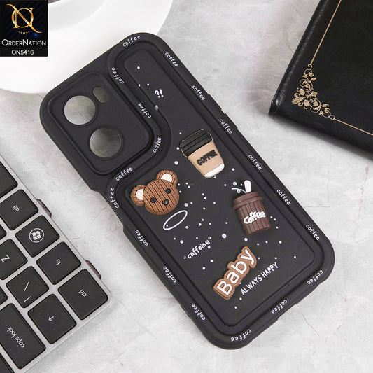 Oppo A57e Cover - Black - Cute 3D Cartoon Coffee Soft Silicon Case With Camera Protection