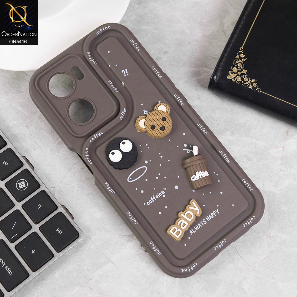 Oppo A77s Cover - Brown - Cute 3D Cartoon Coffee Soft Silicon Case With Camera Protection