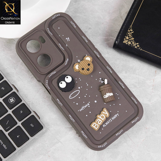 Oppo A77s Cover - Brown - Cute 3D Cartoon Coffee Soft Silicon Case With Camera Protection