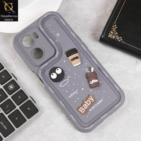 Oppo A77 4G Cover - Gray - Cute 3D Cartoon Coffee Soft Silicon Case With Camera Protection