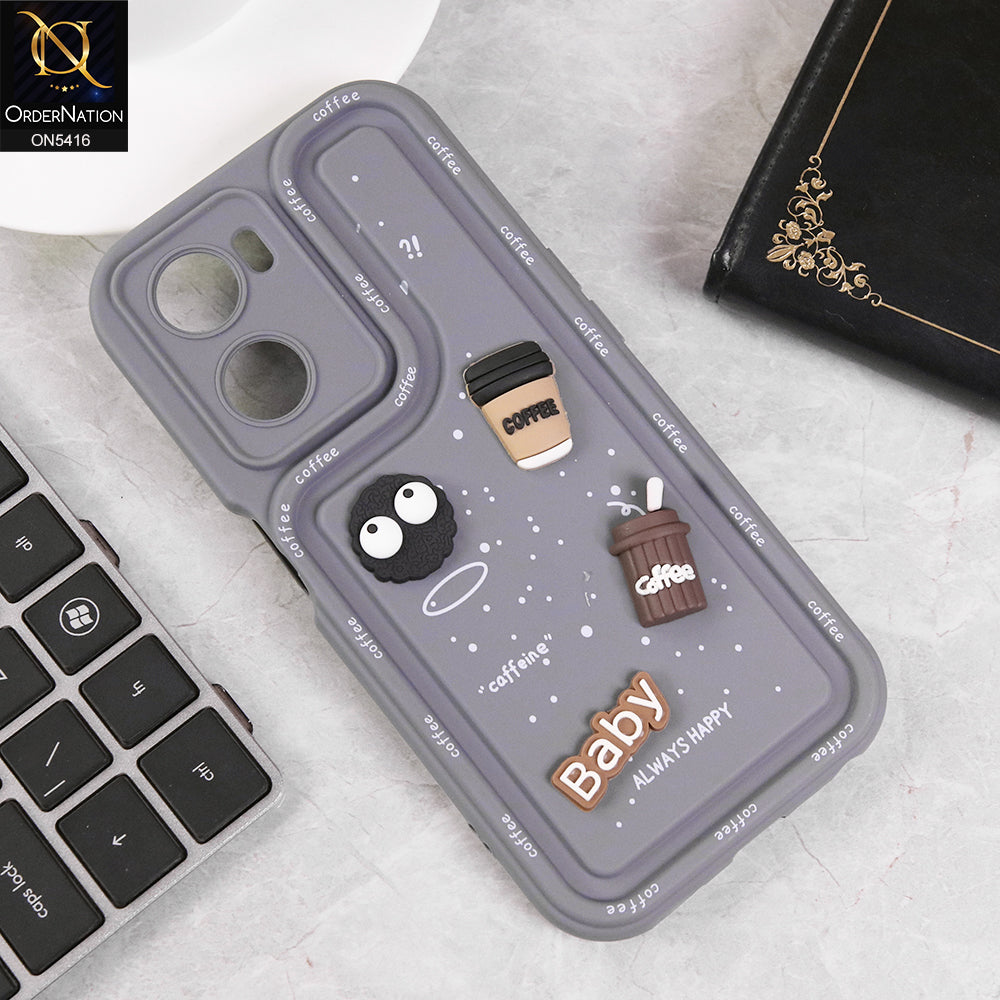 Oppo A57s Cover - Gray - Cute 3D Cartoon Coffee Soft Silicon Case With Camera Protection