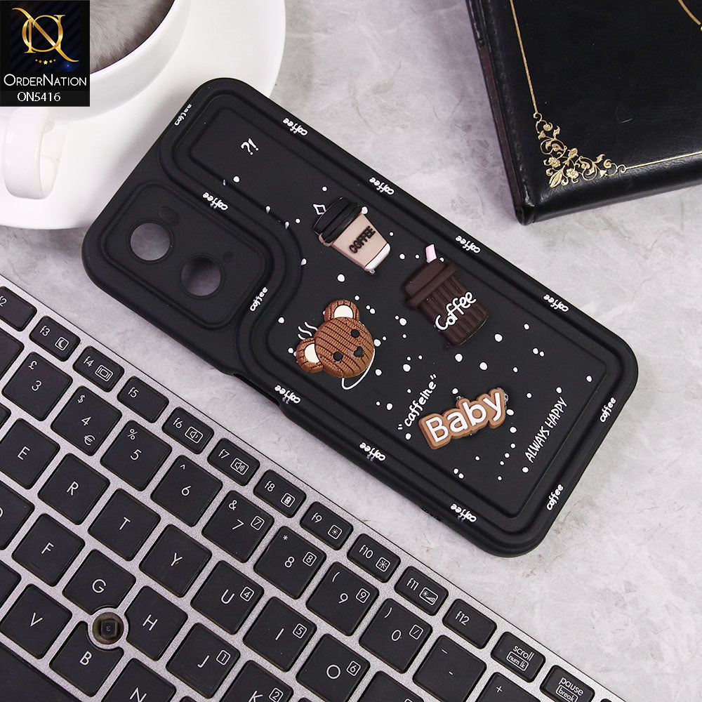 Oppo A76 Cover - Black -  Cute 3D Cartoon Coffee Soft Silicon Case With Camera Protection