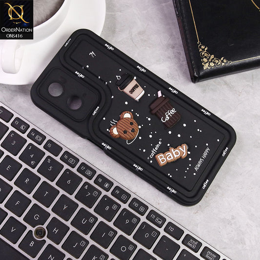 Oppo A76 Cover - Black -  Cute 3D Cartoon Coffee Soft Silicon Case With Camera Protection