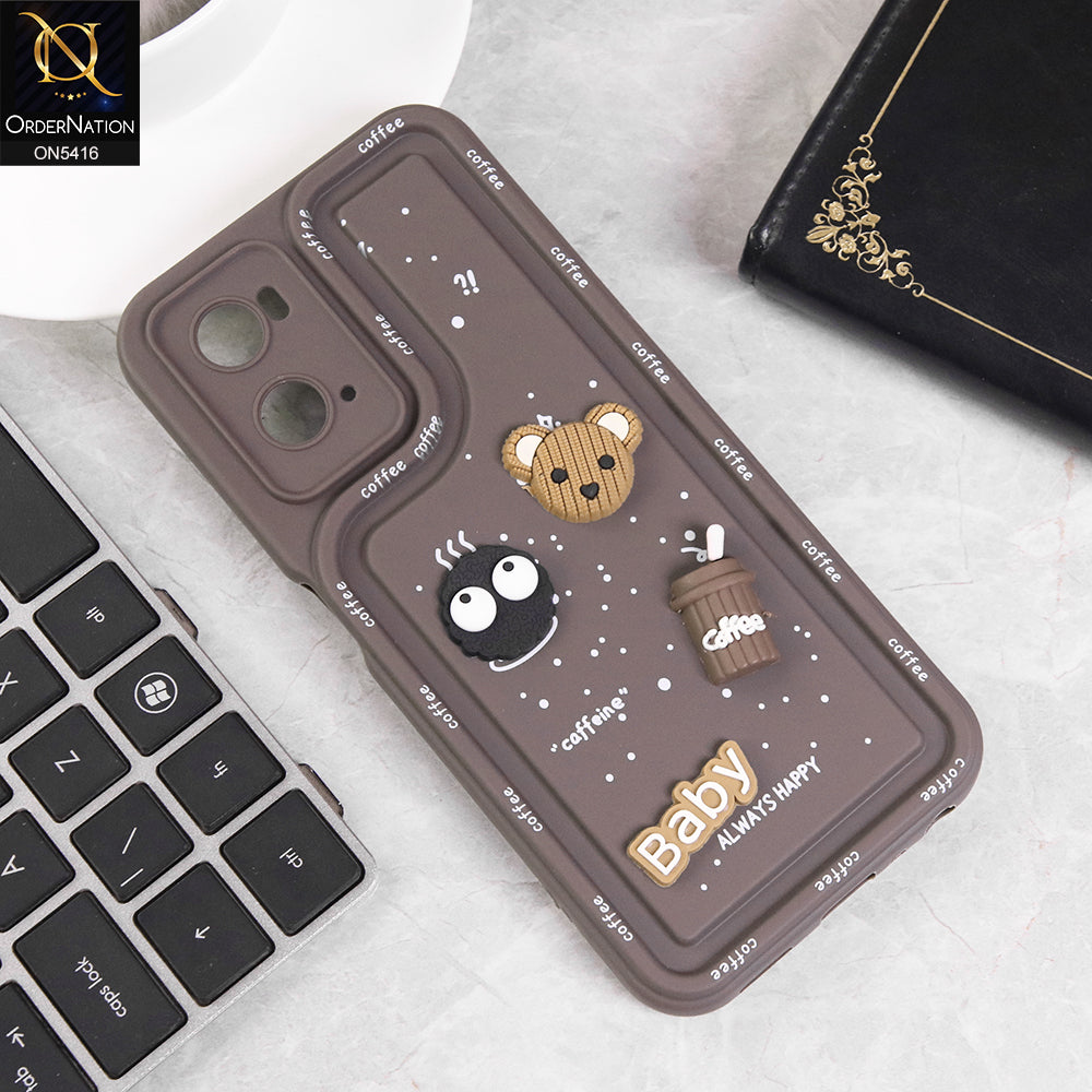 Oppo A76 Cover - Brown - Cute 3D Cartoon Coffee Soft Silicon Case With Camera Protection