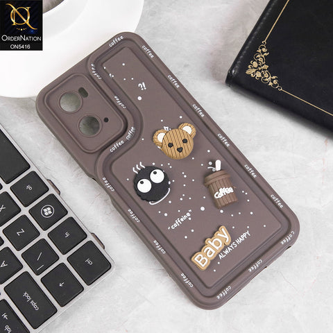 Oppo A76 Cover - Brown - Cute 3D Cartoon Coffee Soft Silicon Case With Camera Protection