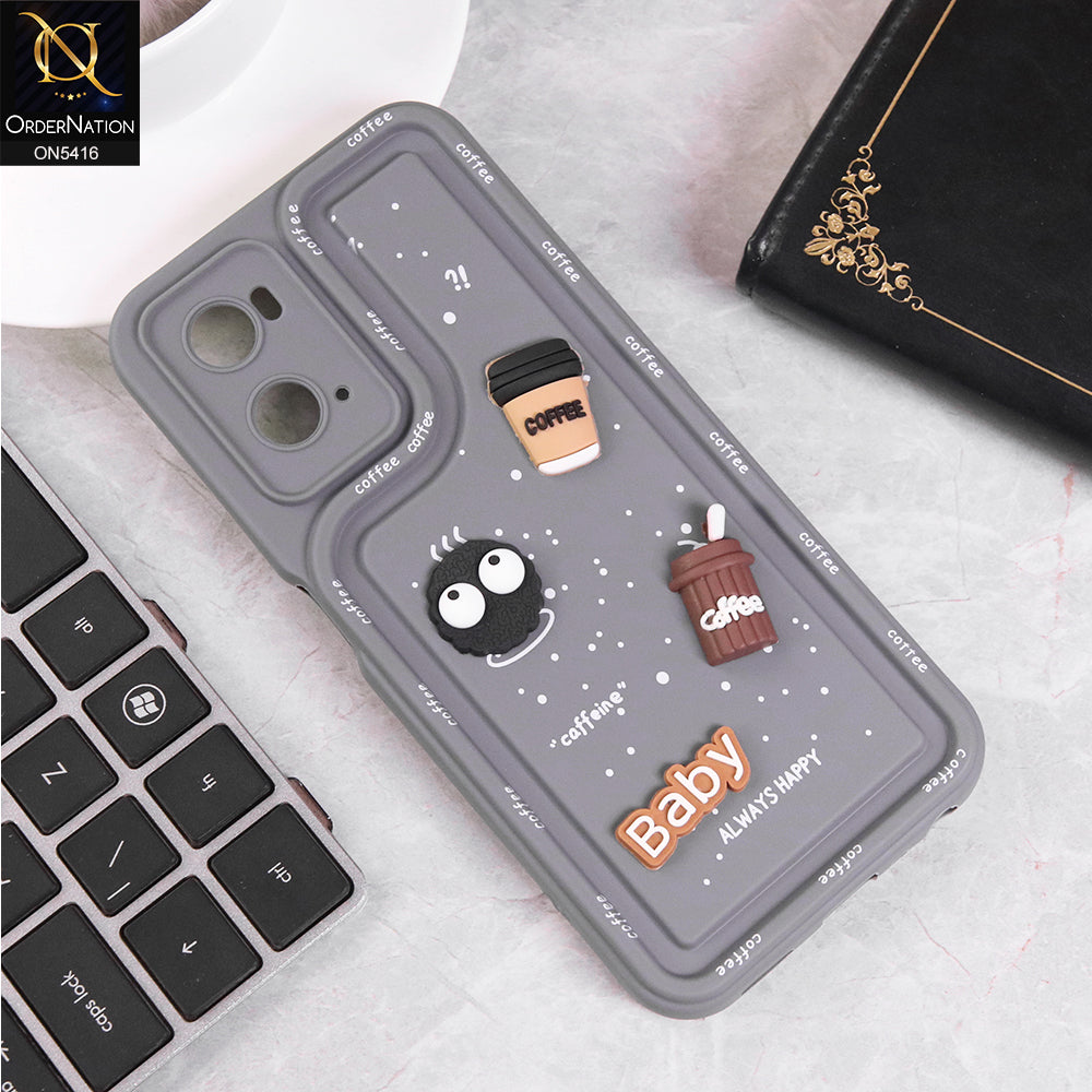 Oppo A76 Cover - Gray - Cute 3D Cartoon Coffee Soft Silicon Case With Camera Protection