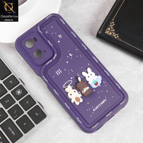 Oppo A76 Cover - Purple - Cute 3D Cartoon Coffee Soft Silicon Case With Camera Protection