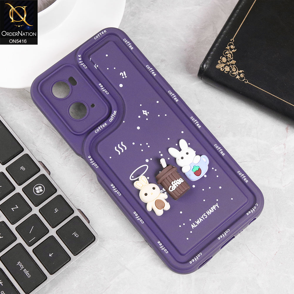 Oppo A36 Cover - Purple - Cute 3D Cartoon Coffee Soft Silicon Case With Camera Protection