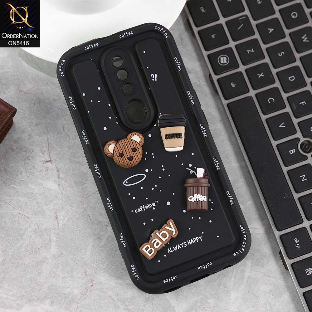 Oppo F11 Cover - Black -  Cute 3D Cartoon Coffee Soft Silicon Case With Camera Protection