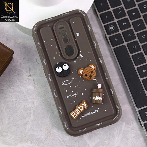 Oppo F11 Pro Cover - Brown -  Cute 3D Cartoon Coffee Soft Silicon Case With Camera Protection
