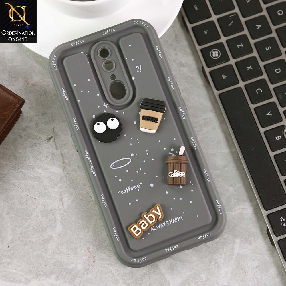 Oppo F11 Cover - Gray -  Cute 3D Cartoon Coffee Soft Silicon Case With Camera Protection