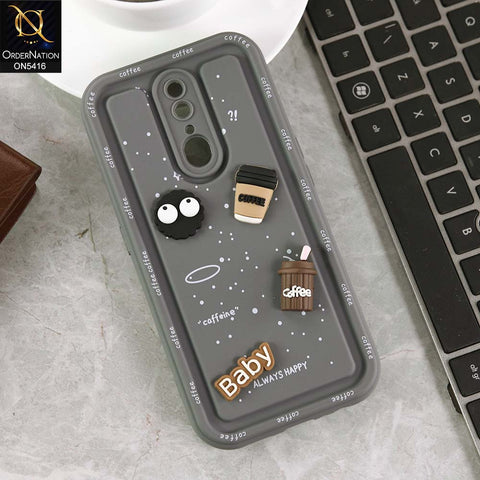 Oppo F11 Cover - Gray -  Cute 3D Cartoon Coffee Soft Silicon Case With Camera Protection