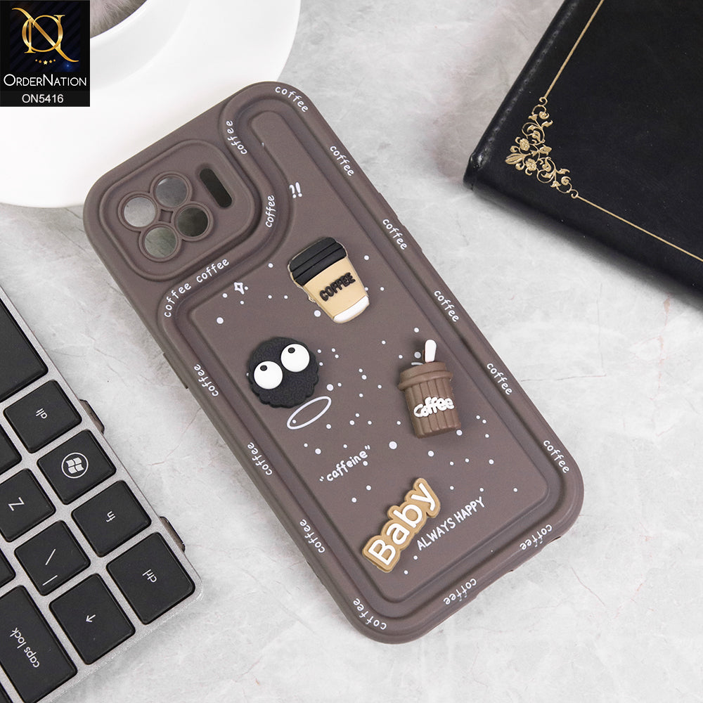 Oppo F17 Cover - Brown - Cute 3D Cartoon Coffee Soft Silicon Case With Camera Protection