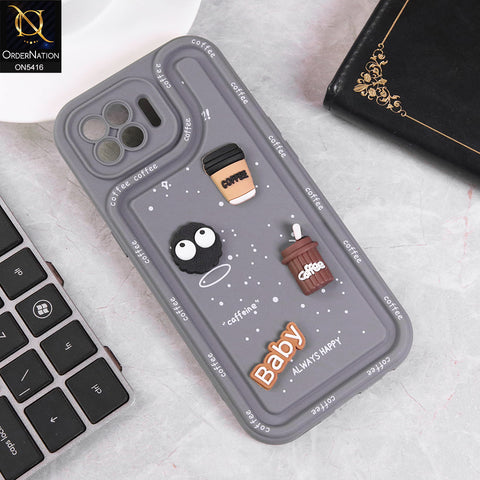 Oppo Reno 4F Cover - Gray - Cute 3D Cartoon Coffee Soft Silicon Case With Camera Protection
