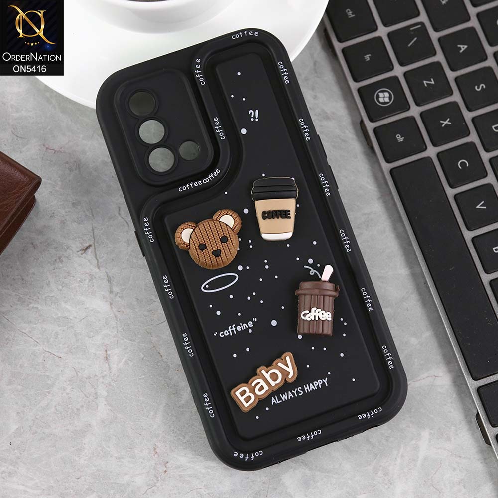 Oppo A74 Cover - Black -  Cute 3D Cartoon Coffee Soft Silicon Case With Camera Protection