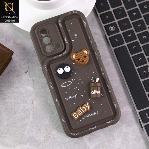 Oppo Reno 6 Lite Cover - Brown -  Cute 3D Cartoon Coffee Soft Silicon Case With Camera Protection