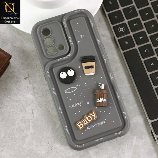 Oppo F19 Cover - Gray -  Cute 3D Cartoon Coffee Soft Silicon Case With Camera Protection