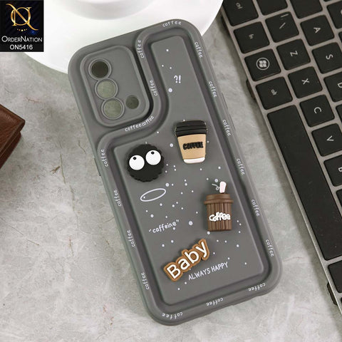 Oppo Reno 6 Lite Cover - Gray -  Cute 3D Cartoon Coffee Soft Silicon Case With Camera Protection