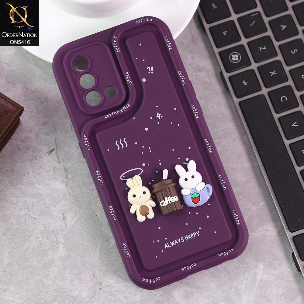 Oppo F19s Cover - Purple -  Cute 3D Cartoon Coffee Soft Silicon Case With Camera Protection