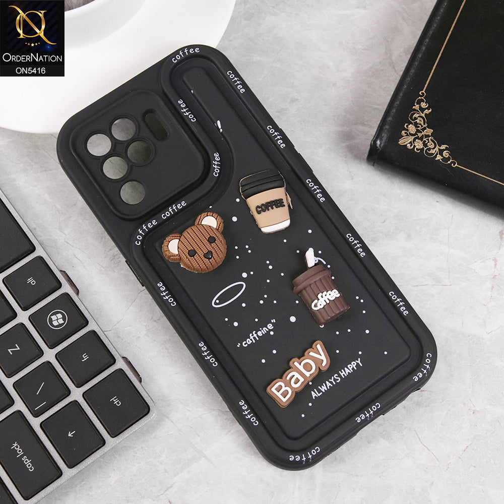 Oppo Reno 5 Lite Cover - Black - Cute 3D Cartoon Coffee Soft Silicon Case With Camera Protection