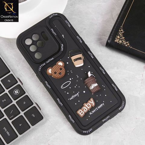 Oppo Reno 5 Lite Cover - Black - Cute 3D Cartoon Coffee Soft Silicon Case With Camera Protection