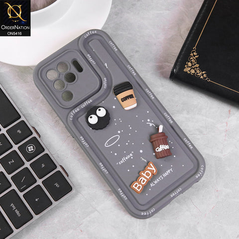 Oppo Reno 5 Lite Cover - Gray - Cute 3D Cartoon Coffee Soft Silicon Case With Camera Protection