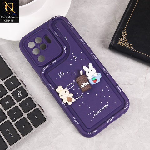 Oppo Reno 5F Cover - Purple - Cute 3D Cartoon Coffee Soft Silicon Case With Camera Protection