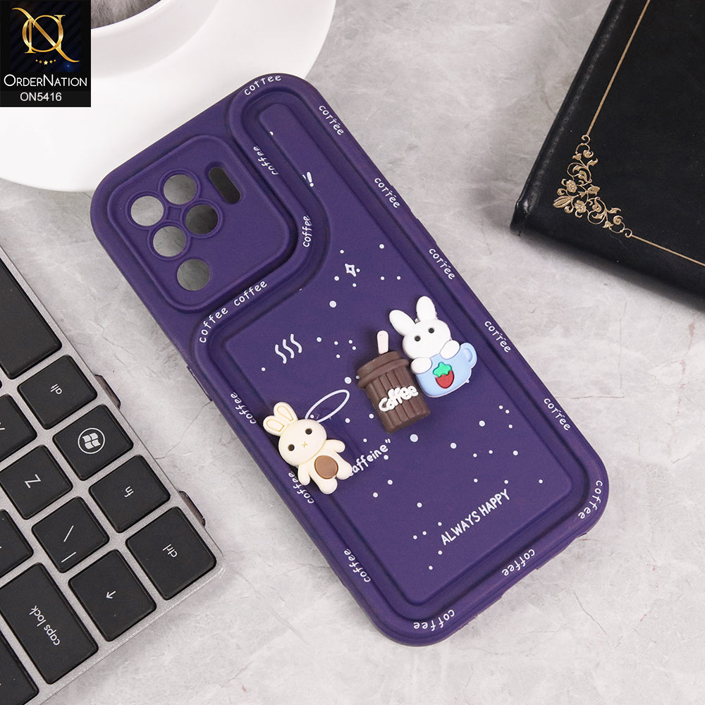 Oppo F19 Pro Cover - Purple - Cute 3D Cartoon Coffee Soft Silicon Case With Camera Protection