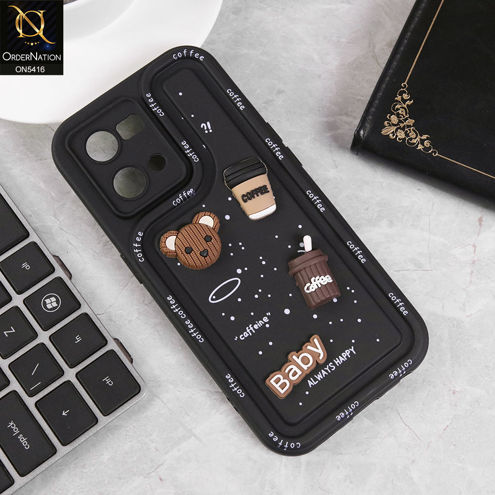 Oppo F21 Pro 4G Cover - Black - Cute 3D Cartoon Coffee Soft Silicon Case With Camera Protection