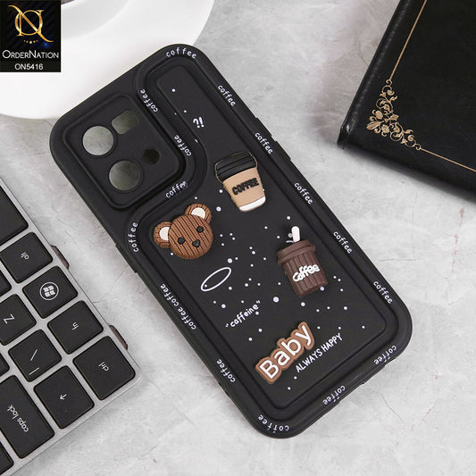 Oppo F21 Pro 4G Cover - Black - Cute 3D Cartoon Coffee Soft Silicon Case With Camera Protection