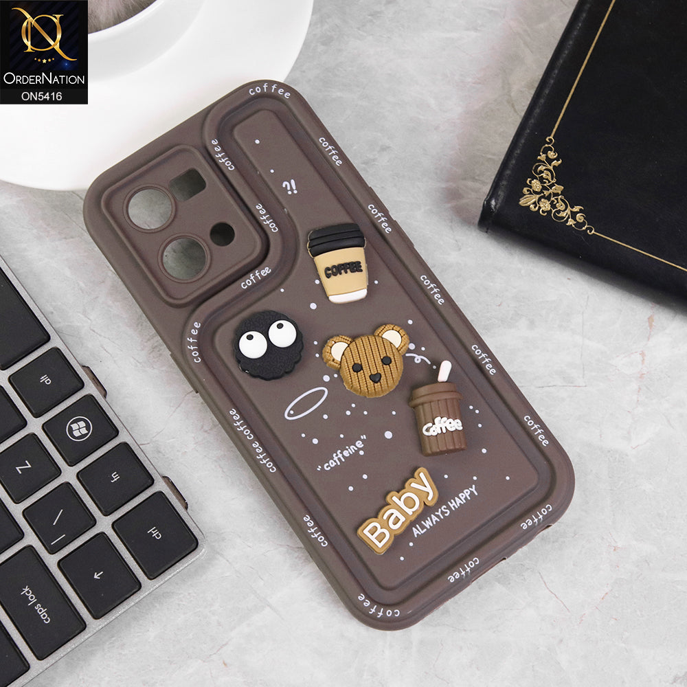 Oppo F21 Pro 4G Cover - Brown - Cute 3D Cartoon Coffee Soft Silicon Case With Camera Protection