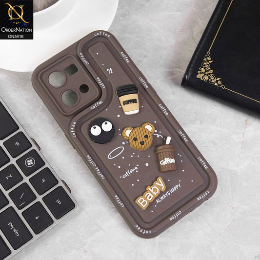 Oppo F21 Pro 4G Cover - Brown - Cute 3D Cartoon Coffee Soft Silicon Case With Camera Protection