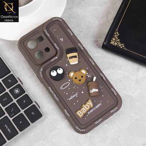 Oppo F21 Pro 4G Cover - Brown - Cute 3D Cartoon Coffee Soft Silicon Case With Camera Protection