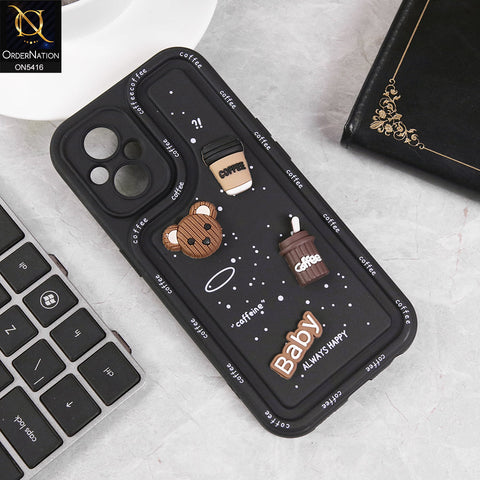 Oppo Reno8 Lite Cover - Black - Cute 3D Cartoon Coffee Soft Silicon Case With Camera Protection