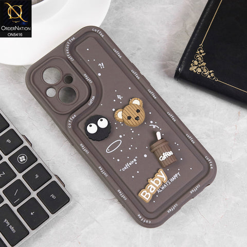 Oppo Reno 7 Lite Cover - Brown - Cute 3D Cartoon Coffee Soft Silicon Case With Camera Protection