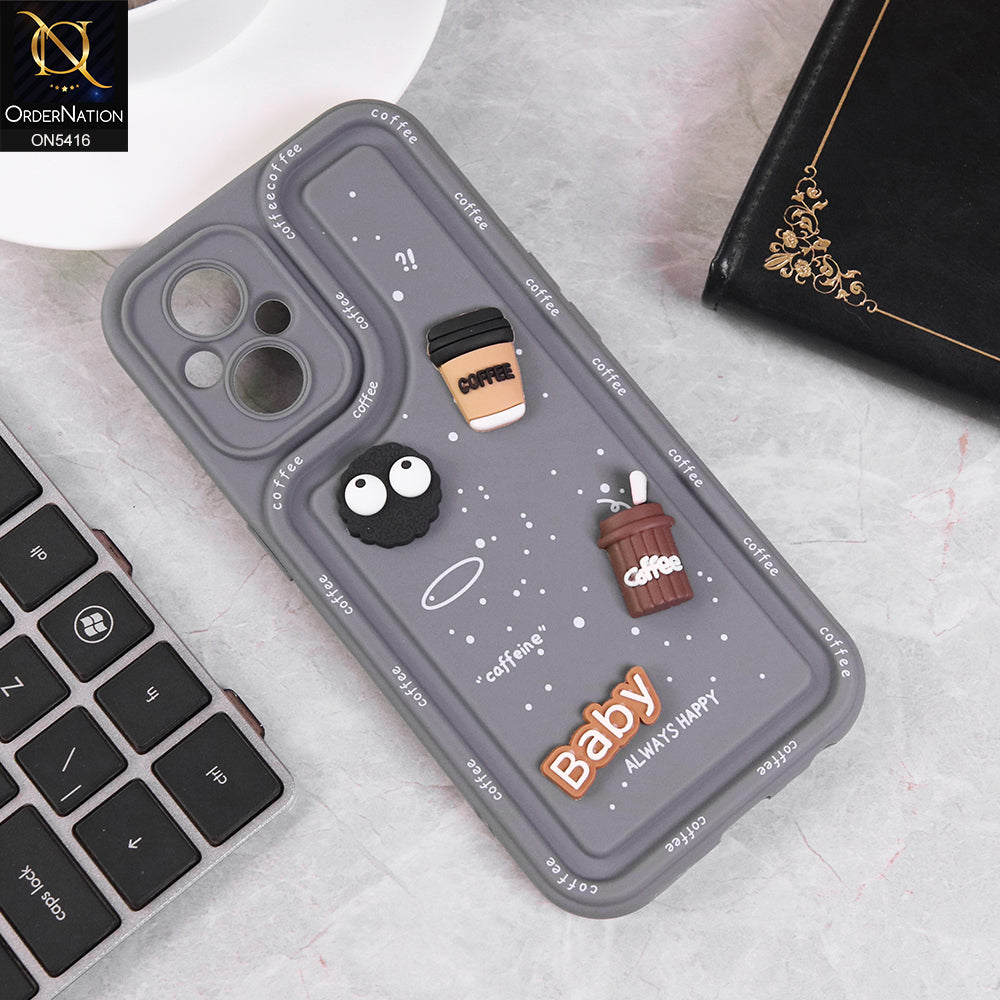 Oppo Reno8 Lite Cover - Gray - Cute 3D Cartoon Coffee Soft Silicon Case With Camera Protection